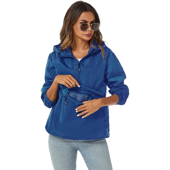 Womens Rain Jacket with Hood Blue - Picture 4 of 5
